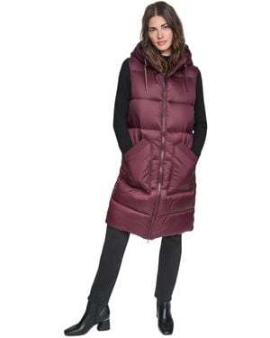 Andrew Marc Kerr Horizontal Rail Quilted Matte Shell Puffer Vest - Red