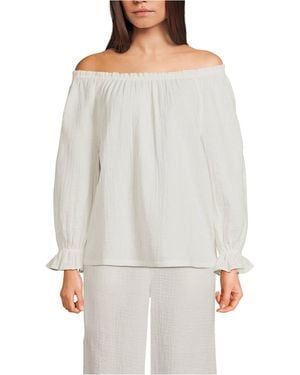 Lands' End 3/4 Sleeve Gauze On Or Off The Shoulder Blouse - White