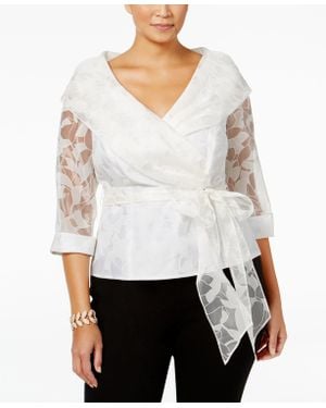 Alex Evenings Plus Size Belted Portrait-collar Wrap Blouse - White