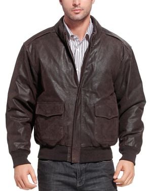 Landing Leathers Men A-2 Distressed Leather Flight Bomber Jacket - Gray