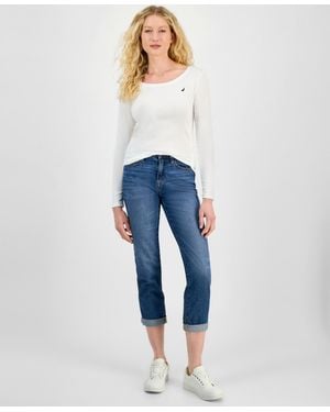 Nautica Jeans Cotton Scoop-neck Long-sleeve T-shirt - Blue