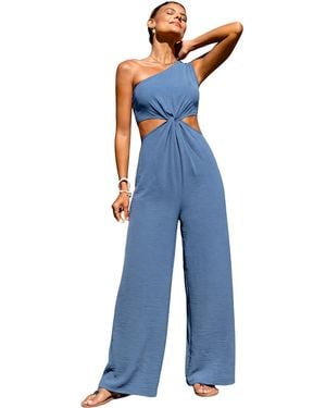 CUPSHE One-shoulder Twist-front Wide-leg Jumpsuit - Blue