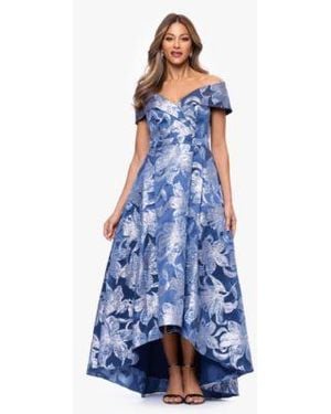Xscape Off The Shoulder V Neck Gown - Blue
