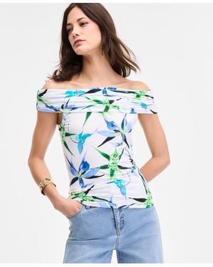 INC International Concepts Printed Off-the-shoulder Top - Blue
