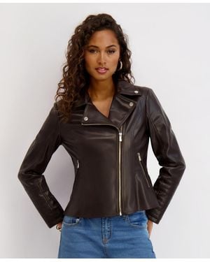 Kensie Asymmetrical Pu Peplum Moto Jacket - Black