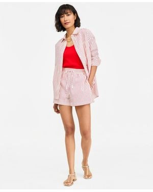 On 34th Drawstring Seersucker Texture Shorts - Red
