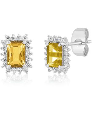 Simona Elegant Rectangle Birthstone Cz Halo Studs - Metallic