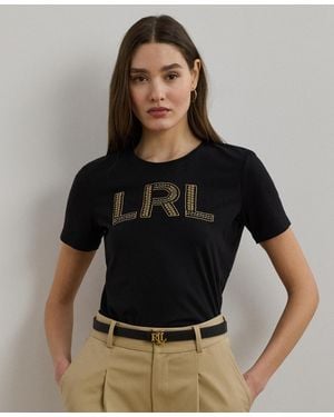 Ralph Lauren Beaded-logo Cotton Jersey Tee - Black