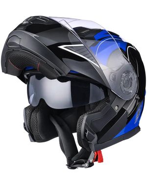 Ahr Run-m3 Modular Flip Up Helmet Full Face Dual Visor Dot Motorcycle Bike - Blue