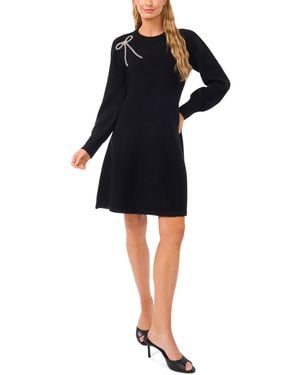 Cece Beaded Ribbon Long Sleeves Sweater Dress - Black