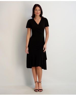 Kensie Flutter-sleeve Midi Dress - Black
