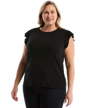Rafaella Plus Size Ruffle Cap-sleeve Top - Black