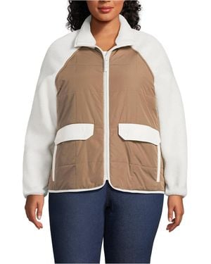Lands' End Plus Size Mixed Media High Pile Fleece Jacket - Blue