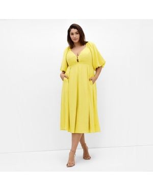 City Chic Plus Size Shae V Neck Dress - Yellow