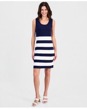Tahari Striped Sweater Knit Tank Dress - Blue