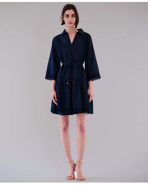 Julia Jordan Waist Tie Poplin Short Dress - Blue
