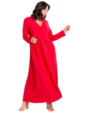 Avenue Faux Wrap Flare Maxi Dress - Red