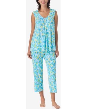 Ellen Tracy Short-sleeve Top & Cropped Pants Jersey - Blue
