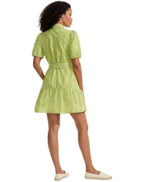 Lands' End Elbow Sleeve Eyelet Knee Length Shirt Dress - Green