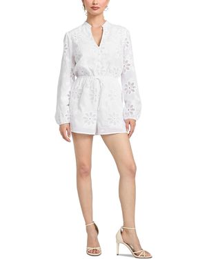 Guess Hazel Embroidered Long-sleeve Romper - White