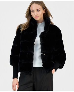 Tahari Mock Neck Faux-fur Jacket - Black