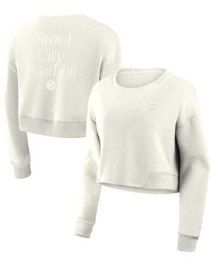 Fanatics Pittsburgh Steelers Studio Tri-blend Cropped Pullover Sweatshirt - White
