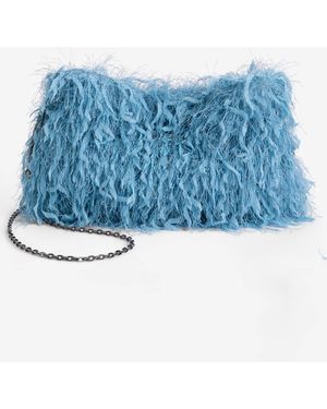 On 34th Feather Fringe Clutch - Blue