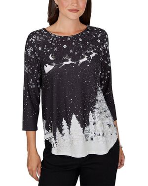 Ruby Rd. Snowflake Holiday 3/4-sleeve T-shirt - Black