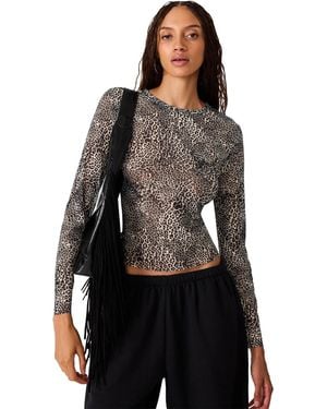 Steve Madden Sandy Long-sleeve Leopard-print T-shirt - Black