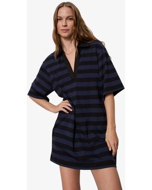 Sanctuary Striped Oversized Spread Collar T-shirt-dress - Blue