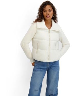 Kensie Mixed Media Short Puffer - White