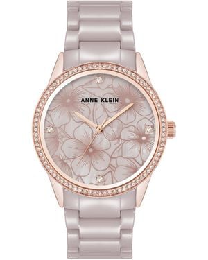 Anne Klein Quartz Taupe Ceramic Bracelet Floral Dial Watch - Gray