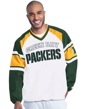 Starter White Green Bay Packers Infield Play Raglan Pullover Jacket - Gray