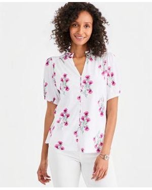 Style & Co. Style Co Printed Split Neck Knit Top Macys Exclusive - White