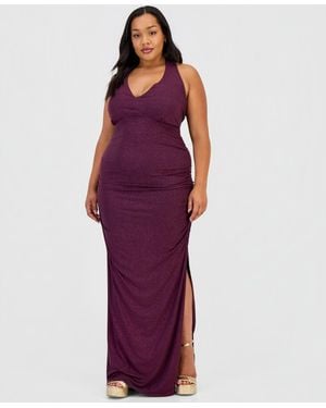 Emerald Sundae Trendy Plus Size Halter-neck Side-slit Evening Gown - Purple