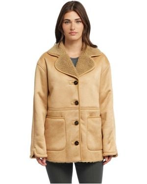 Ellen Tracy Shearling Pu Binded Single Breasted Jacket - Natural