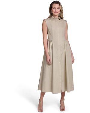 Jessica Howard Extended Cap Fit And Flare Seamed Shirt Dress - Natural