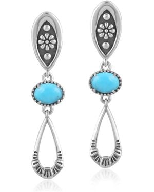 American West Jewelry Sterling Silver Sleeping Beauty Turquoise Teardrop Double Loop Gemstone Earrings - White