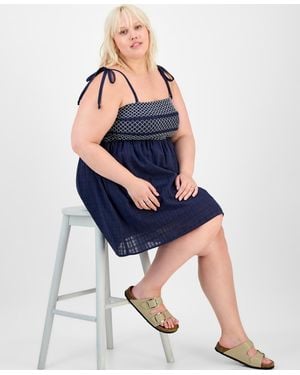 Almost Famous Trendy Plus Two-tone Smocked-bust Dress - Blue