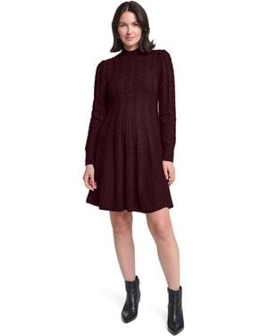 Jessica Howard Long-sleeve Cable Fit & Flare Mock Neck Knee Length Dress - Red