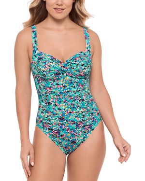 Swim Solutions Twist-front Shirred One-piece Swimsuit - Blue