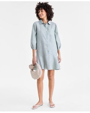 Charter Club 100% Linen Flounce Shirtdress - Blue