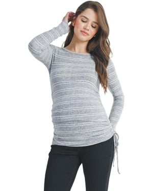 Hello Miss Maternity Striped Side Long Ruched Top - Gray