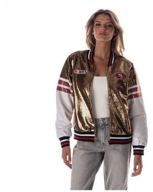 The Wild Collective San Francisco 49ers Sequin Bomber Jacket - Brown
