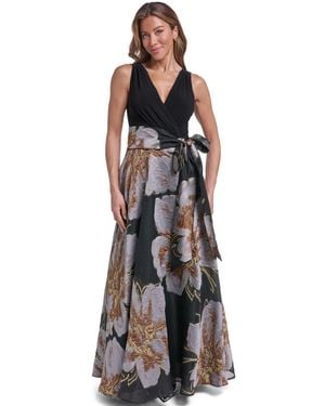 Eliza J Floral Ball-gown Sleeveless Dress - Black