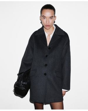Mango Buttons Wool-blend Coat - Blue