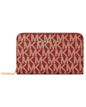 Michael Kors Michael Jet Set Zip Around Card Case Wallet - Red