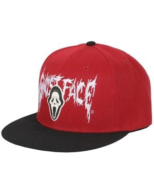 Ghostface Mask Rubber Badge Flat Bill Baseball Cap - Red