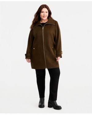 Michael Kors Michael Plus Size Collared Zip-front Coat - Brown