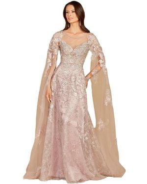 Lara Long Bell Sleeve Boat-neck Beaded Gown - Pink